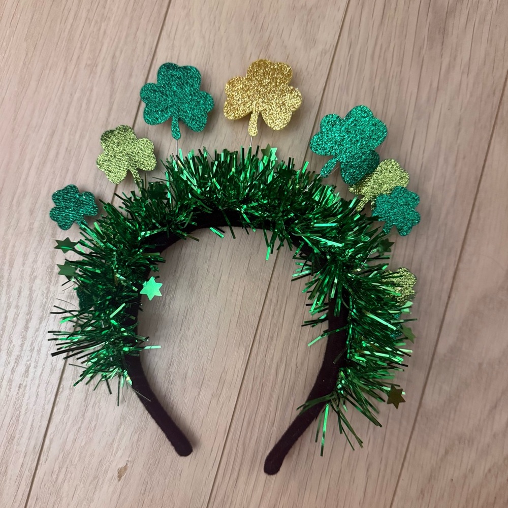 St. Patrick's Day  Glitter Shamrock Headband - Green & Gold